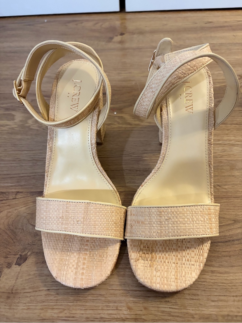 J. Crew Nude Beige Woven Block Heel Sandals